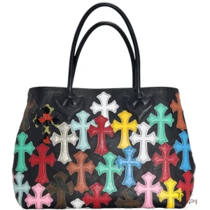 クロムハーツ CHROME HEARTS セメタリートートバッグ マルチカラー クロスパッチ TOTE W SNP レザー ブラック