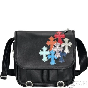 CHROME HEARTS クロムハーツ CH-Soft Shoulder-Tiny/B 彩色クロスパッチ メッセンジャーバッグ レザー ブラック シルバー925
