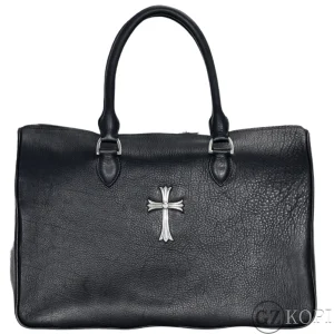 CHROME HEARTS クロムハーツ ラージクロス ボストンバッグ ダガーファスナー レザー ブラック 925シルバー