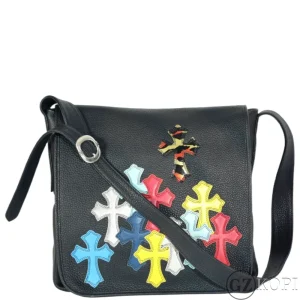 CHROME HEARTS クロムハーツ マルチカラー クロスパッチ メンズ ショルダーバッグ レザー ブラック