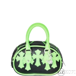 CHROME HEARTS クロムハーツ クロスパッチ ミニボウリング バッグ ブラック レザー グリーン 925シルバー