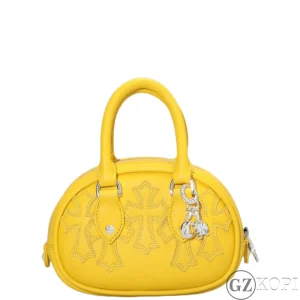 CHROME HEARTS クロムハーツ クロスパッチ ミニボウリング バッグ ブラック レザー イエロー 925シルバー