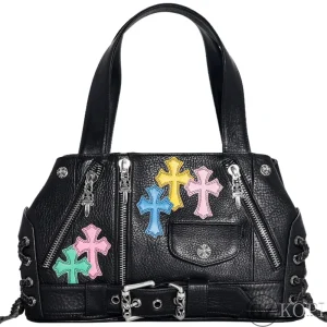 CHROME HEARTS クロムハーツ JJディーン トートバッグ マルチカラー セメタリークロスパッチ ラージ レザー 925シルバー ショルダーバッグ