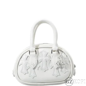 CHROME HEARTS クロムハーツ ホワイト クロスパッチ ミニボウリング バッグ レザー 925シルバー