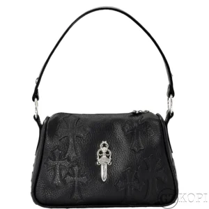 CHROME HEARTS クロムハーツ ブラック チキンナゲット セメタリークロスパッチ ハンドバッグ ダガー CHプラス レザー シルバー925