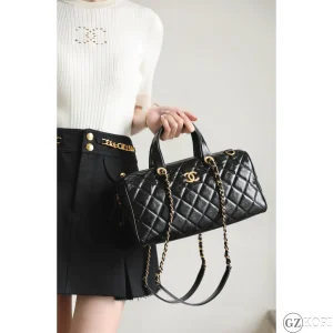 Chanel シャネル 25A メティエダール コレクション ボウリングバッグ ラージ ブラック AS5579｜ボナウド オイルワックスカーフ × 24K金具【高品質コピー】