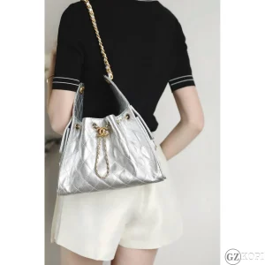 シャネル CHANEL 25 スモール ハンドバッグ AS5293 メタリック グレインド カーフスキン シルバー レディース バッグ【高品質コピー】