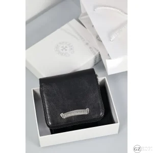 クロムハーツ（Chrome Hearts）スクウェアジップ ウォレット ブラック レザー｜コインポケット付き 折りたたみ財布