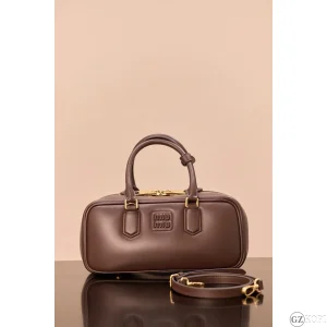 ミュウミュウ（Miu Miu） アルカディ レザー バッグ ラージ｜ブラウン レザー トップハンドルバッグ