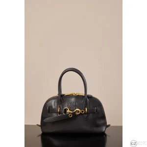 ミュウミュウ（Miu Miu） アバンチュール ナッパレザー トップハンドルバッグ 5BB169_2BBL｜ブラック スモール