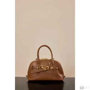 ミュウミュウ（Miu Miu） アバンチュール ナッパレザー トップハンドルバッグ 5BB169_2BBL｜ブラウン スモール