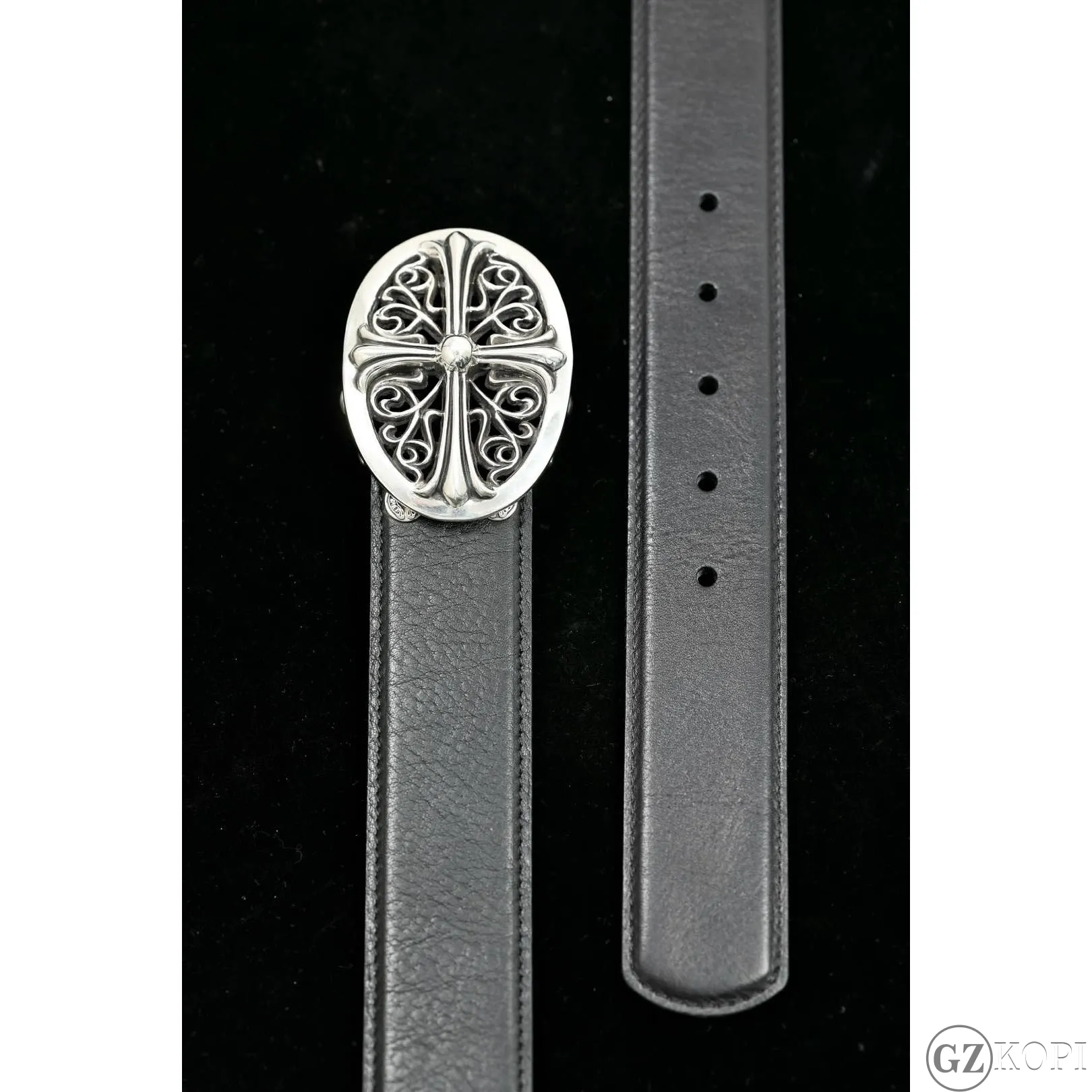 クロムハーツ CHROME HEARTS クラシック オーバル クロス バックル ベルト シルバー925 & レザー - 画像 (2)