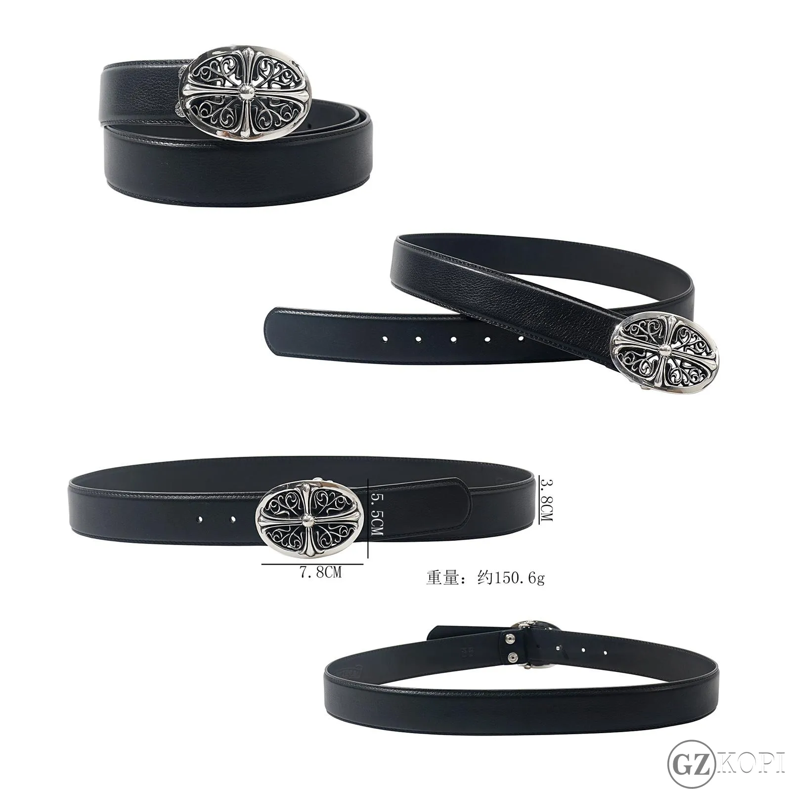 クロムハーツ CHROME HEARTS クラシック オーバル クロス バックル ベルト シルバー925 & レザー - 画像 (10)